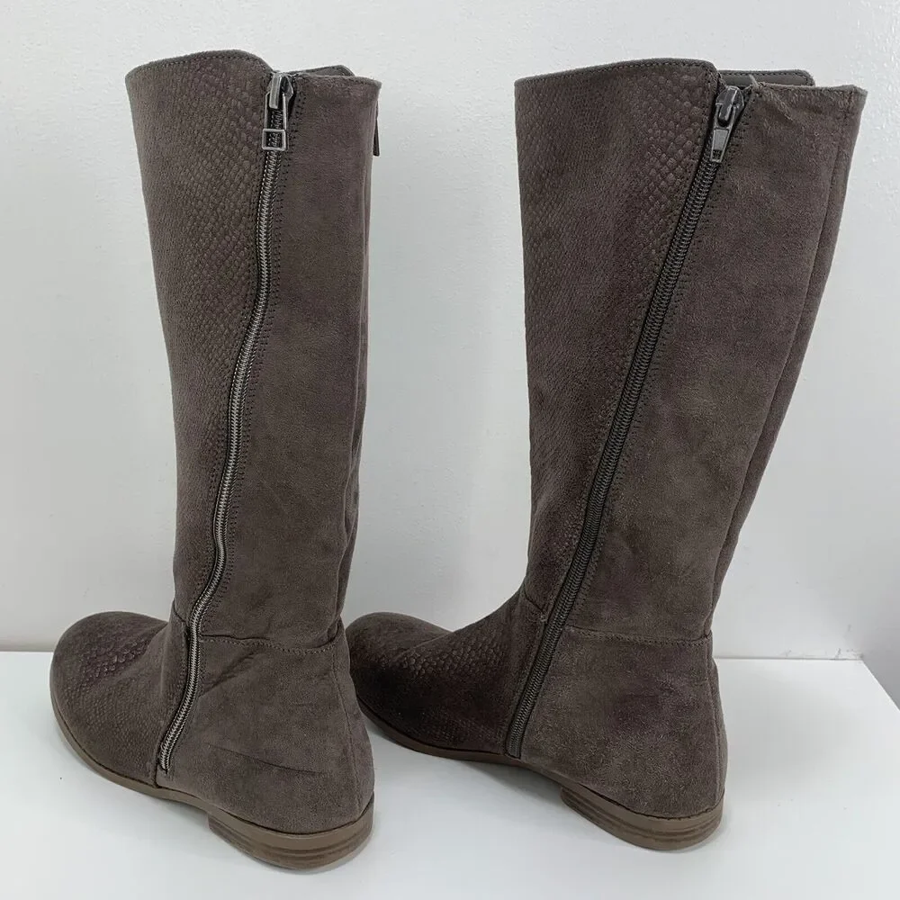 Steve Madden Knee High Boots Brown Snakeskin Side Zip Round Toe 5 Shiny